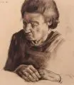 Hubertus Giebe, Die alte Frau Fichte, 1975, Kreidezeichnung in Braun über Graphit auf bräunlichem Papier