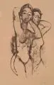 Karl Hofer, Nackte Frauen, Lithographie in Dunkelbraun auf bräunlichem Papier