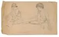 Eric Johansson, Zwei Aktstudien eines Knaben, 1915, Graphitzeichnung auf bräunlichem Papier
