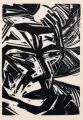 Max Kaus, Kopf (Selbstbildnis), 1920, Holzschnitt, auf wolkigem Papier