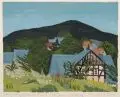 Erna Lincke, Häuser am Valtenberg (Steinigtwolmsdorf, Lausitz), Farbholzschnitt auf kräftigem Japan
