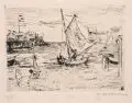 Joseph Oppenheimer, Fischerboote am Heringsdorfer Strand, Um 1930, Radierung auf kräftigem Papier