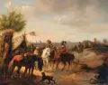 Peter Heinrich von Hess, (zugeschr.), Reitergelage vor den Toren der Stadt. Wohl um 1818, Öl auf Leinwand