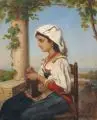 Bernhard Reinhold, Römisches Mädchen bei der Handarbeit, 1866, Öl auf Leinwand