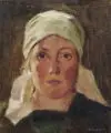 Oskar Herrfurth, Mädchen mit Kopftuch. Wohl 1920er Jahre, Öl auf Leinwand, auf Sperrholzplatte maroufliert
