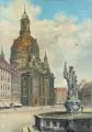 Werner Hickmann, Dresden - Neumarkt mit Frauenkirche und Brunnen auf dem Jüdenhof. Anfang 20. Jh, Öl auf Malpappe
