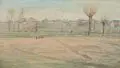 Max Schnabel, Landschaft bei Leipzig im Vorfrühling, 1951, Öl auf Malpappe