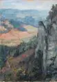 Clara Walther, Sächsische Schweiz - Am Basteifelsen, Um 1910, Öl auf Malpappe, nochmals auf Malpappe montiert