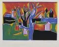 Fritz Baumgartner, Stadtlandschaft. Ohne Jahr, Farbserigraphie auf Torchon