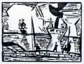 Lyonel Feininger, Auf der Quaimauer, 1921, Holzschnitt auf kräftigem Japan