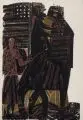 Schwarze Amerikaner by HAP Grieshaber, 1964, Farbholzschnitt in drei Farben auf Werkdruckpapier, auf Untersatzkarton montiert, offered Sep 2016