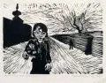 Hans Grundig, Kinder der Großstadt - Kind mit Puppe auf der Straße, 1930, Holzschnitt auf Velin