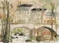 Christian Hasse, Brücke, 1960, Aquarell auf Bütten