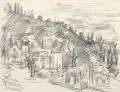 Walter Jacob, Ragusa, 1927, Kohlestiftzeichnung auf chamoisfarbenem Velin