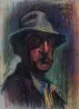 Waldo Köhler, Mann mit Hut (Selbstbildnis ?), 1927, Farbkreidezeichnung auf Bütten