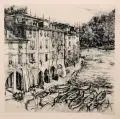 Hermann Mayrhofer, Portofino. Calata del Porto, Kaltnadelradierung und Lithographie