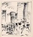Gabriele Mucchi, Ansicht einer Großstadt/ Ausstellungsplakat, 1962/1978, Faserstiftzeichnung auf Velin