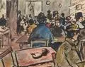 Otto Nagel, In der Volksküche, Um 1924, Pinselzeichnung in Tusche, Wasserfarben und farbige Pastellkreiden auf weißem Karton