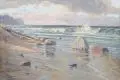 Karl Quarck, Ostseestrand bei Wollin, Um 1905, Gouache auf kaschierter Malpappe, sparsam weiß gehöht