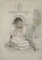 Else Schmidt van der Velde, Meissen - Portal zum Burglehnhaus, Vor 1929, Bleistiftzeichnung und farbige Kreiden auf grauem Papier