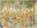 Armin Schulze, Garten-Café, 1982, Farbige Pastellkreide und Aquarell auf kräftigem Velin