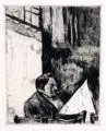 Lesser Ury, Rauchender Zeitungsleser im Profil, Um 1920, Radierung auf Bütten
