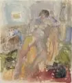 Christine Wahl, Sitzender Akt mit Katze I, 1982, Aquarell über Bleistift auf kräftigem, strukturierten Papier