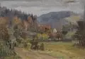 Siegfried Donndorf, Landschaft im Erzgebirge, 1954, Öl auf Rupfen