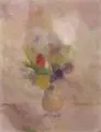Arno Drescher, Blumenstilleben mit Henkelkrug. 3. Viertel 20. Jh, Öl auf Leinwand, auf Karton maroufliert