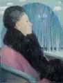 Bernhard Franke, Dame vor Landschaft, 1977, Öl auf Hartfaser