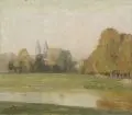 Karl Kröner, Blick über die Mulde zum Schloß Rochlitz, 1910, Öl auf Leinwand