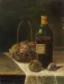 B. Richter, Stilleben mit Weinflasche, Korb und Früchten. Anfang 20. Jh, Öl auf Sperrholz
