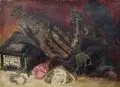 Franz Sturtzkopf, Stilleben mit Widderschädel, Wohl 1925, Öl auf Holz
