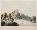 Carl August Wizani, Le château de Sachsenburg en Saxe, Um 1800, Umrißradierung, koloriert, auf "Whatman"-Bütten