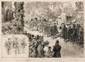 Carl Koch, (zugeschr.), Festumzug zur Einweihung des Siegesdenkmals für Wilhelm I. 1888 in Leipzig, 1888, Gouache und Aquarell über Blei auf dünnem, glatten Karton