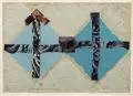 Annemarie Balden-Wolff, Blaue Quadrate, 1966, Collage (blaues und transparentes Pergamentpapier und Zeitungsausschnitte) auf grauem Karton