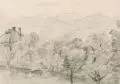 Johannes Drescher, Drei Landschaftsdarstellungen und ein Dorfansicht mit Kirche. 1941 /1942, Bleistiftzeichnungen