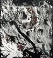 Moshe Gershuni, Aus dieser Welt, 1984, Radierung und Aquatinta, koloriert