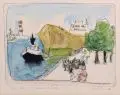 Dieter Goltzsche, Hafen von Swinemünde, 1973, Kaltnadelradierung, aquarelliert