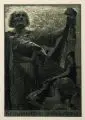 Bruno Héroux, Kriegsnotspende für Leipzig, 1916, Kreidelithographie in zwei Farben auf dunkelgrünem Papier