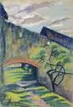 Hedwig Holtz-Sommer, Blick in den Burggraben. Wohl 1960er Jahre, Farbige Pastellkreide auf grauem Papier