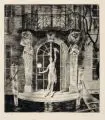 Herbert Lehmann, Akt mit Kerze vor historischer Fassade, 1922, Radierung auf Velin