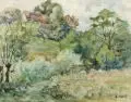 Artur Moritz, Landschaft bei Pesterwitz (bei Dresden). 1. H. 20. Jh, Aquarell über Bleistift auf Aquarellkarton