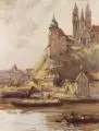 Rudolf Poeschmann, Albrechtsburg Meißen, 1924, Deckfarben über Kreide- und Graphitzeichnung auf Karton