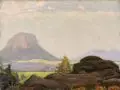 Hermann Theodor Droop, Sächsische Schweiz - Lilienstein in der Abendsonne, Um 1935, Öl auf Leinwand, vollflächig auf Malpappe montiert