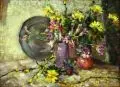 Johannes Kühl, Stilleben mit Forsythia. 3. Viertel 20. Jh, Öl auf grober Leinwand