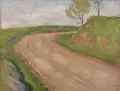 Georg Lührig, Landschaft mit breitem Weg, 1919, Öl auf Leinwand, auf Malpappe maroufliert
