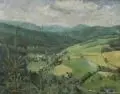 Max Möbius, Blick vom Weifberg in das Kirnitzschtal (Sächsische Schweiz), 1940, Öl auf Leinwand
