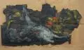 Hubert Rüther, Fragment einer Kampfszene. 1920er/1930er Jahre, Öl auf Papier, vollständig auf braunes Untersatzpapier klebemontiert