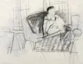 Dietrich Burger, Weiblicher Akt auf dem Sofa, 1967, Kohlestiftzeichnung auf dünnem Bütten, beidseitig bearbeitet